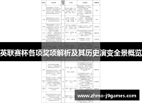 英联赛杯各项奖项解析及其历史演变全景概览