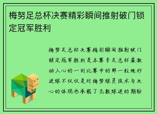 梅努足总杯决赛精彩瞬间推射破门锁定冠军胜利