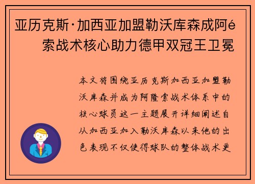 亚历克斯·加西亚加盟勒沃库森成阿隆索战术核心助力德甲双冠王卫冕 亚历克斯·加西亚加盟勒沃库森成阿隆索战术核心助力德甲双冠王卫冕